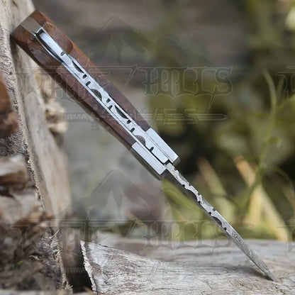 Handmade Damascus Pocket Knife - 6.5 Back Lock Folding Wood Handle Camping