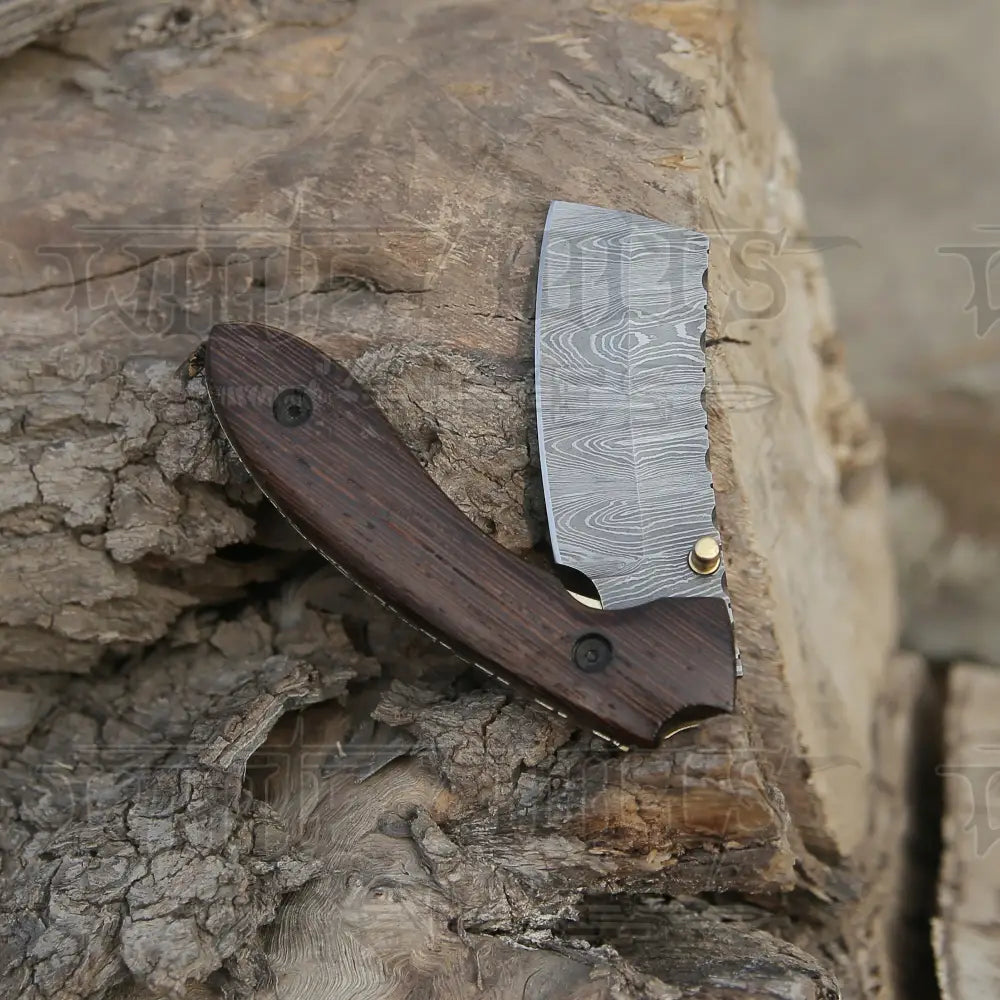 Handmade Damascus Pocket Knife - Folding Bull Cutter Wood Handle Wh 5033