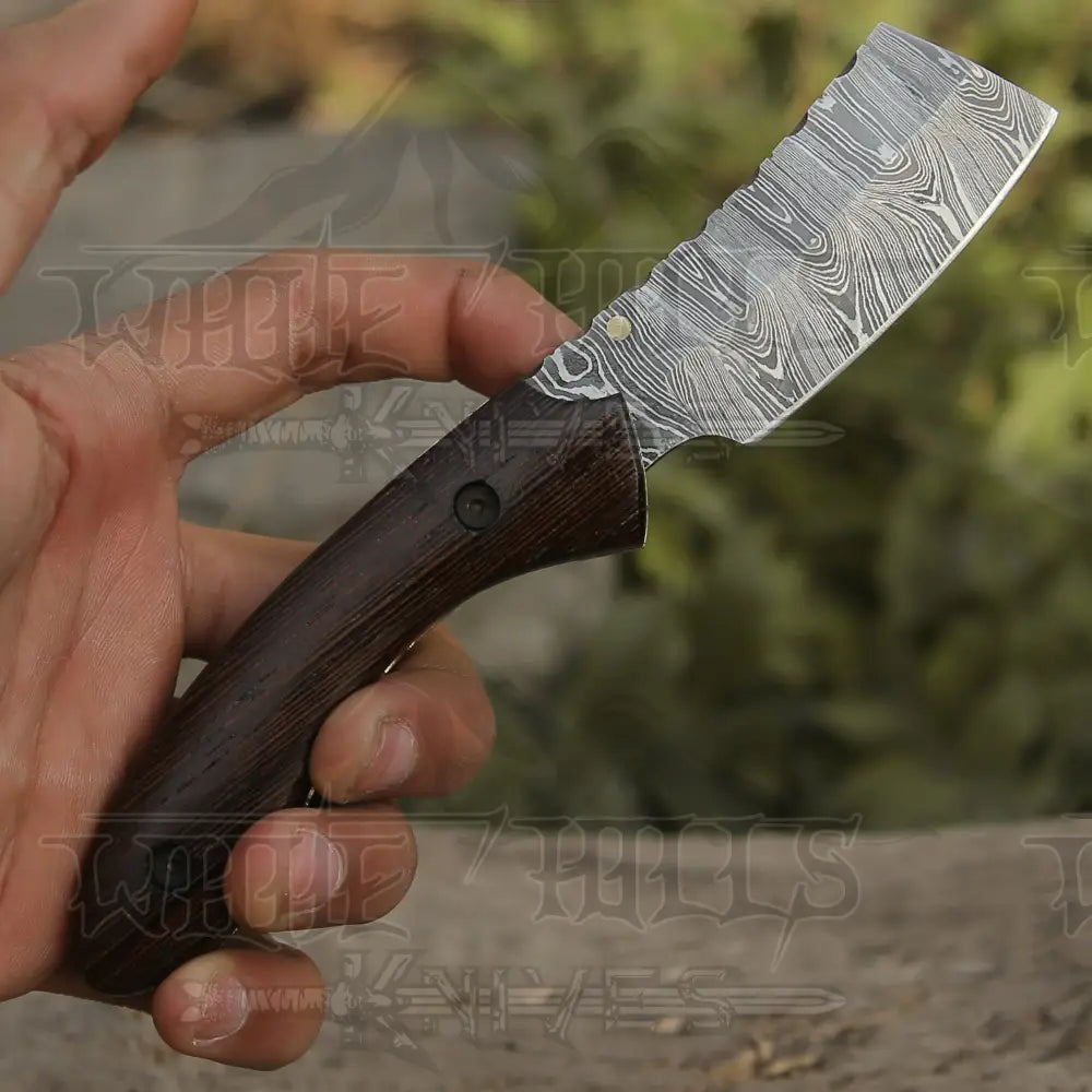 Handmade Damascus Pocket Knife - Folding Bull Cutter Wood Handle Wh 5033