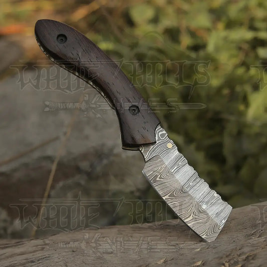 Handmade Damascus Pocket Knife - Folding Bull Cutter Wood Handle Wh 5033