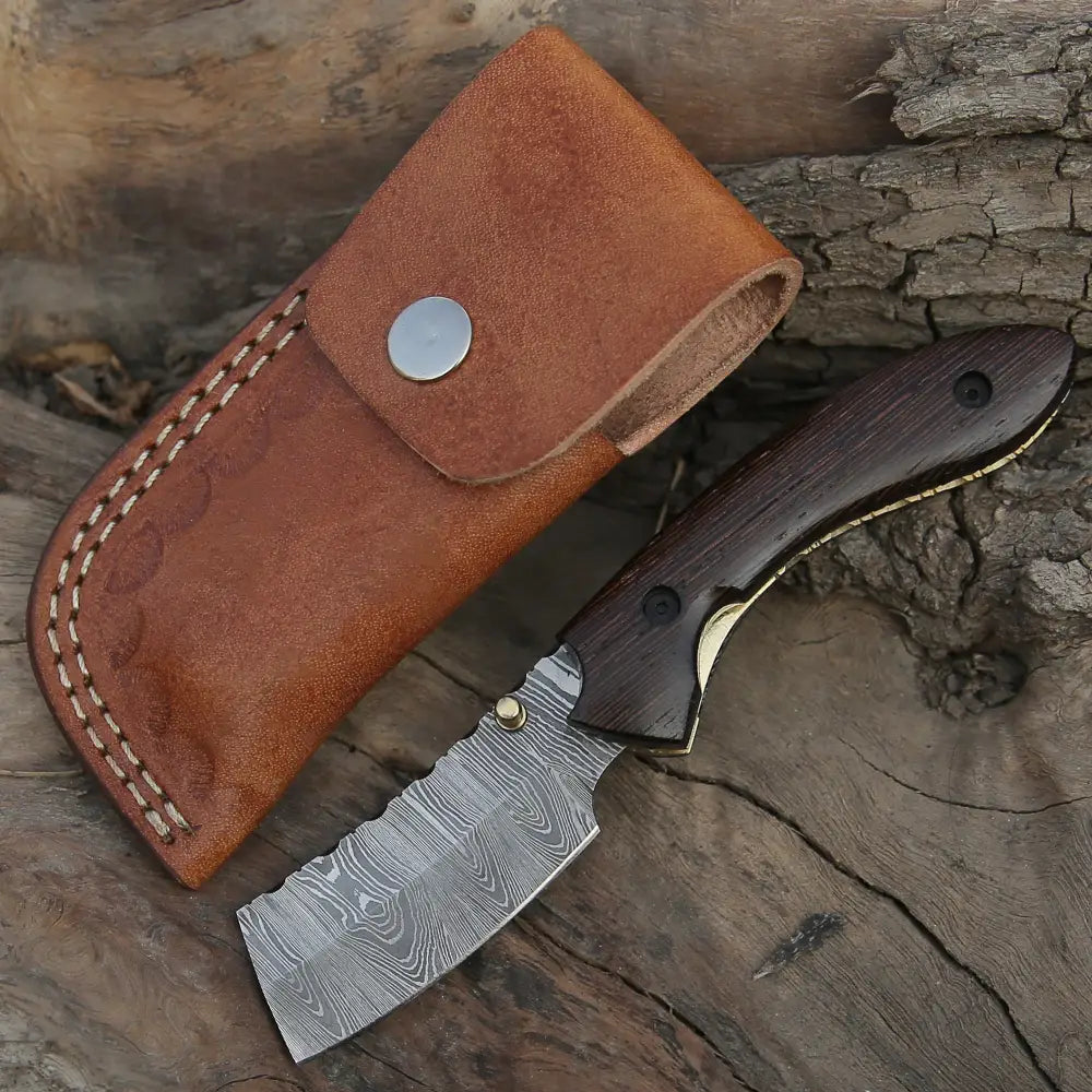Handmade Damascus Pocket Knife - Folding Bull Cutter Wood Handle Wh 5033