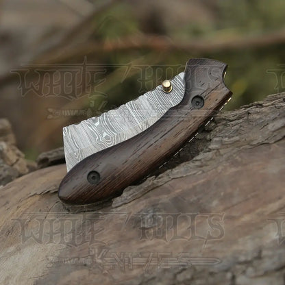 Handmade Damascus Pocket Knife - Folding Bull Cutter Wood Handle Wh 5033