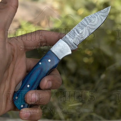 Handmade Damascus Rose Pocket Knife - 6.5 Back Lock Folding And Camping With Wood Handle