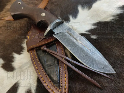 Handmade Damascus Skinner Knife - Camping Knife Wood Handle & Bolster
