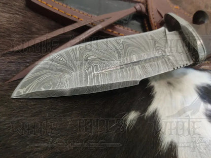 Handmade Damascus Skinner Knife - Camping Knife Wood Handle & Bolster