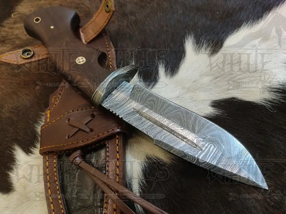 Handmade Damascus Skinner Knife - Camping Knife Wood Handle & Bolster