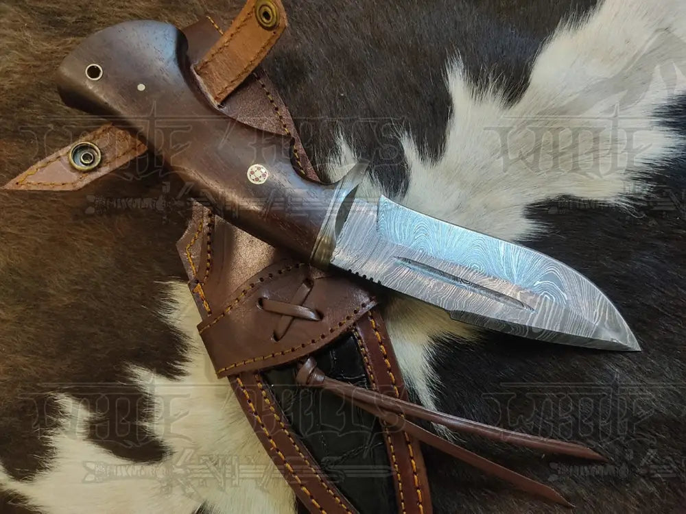 Handmade Damascus Skinner Knife - Camping Knife Wood Handle & Bolster