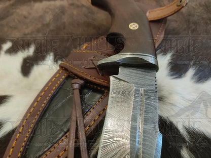 Handmade Damascus Skinner Knife - Camping Knife Wood Handle & Bolster