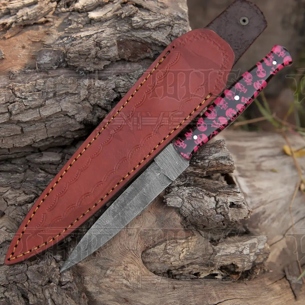 Red Custom Knives HANDMADE DAMASCUS STEEL DAGGER KNIFE - 10