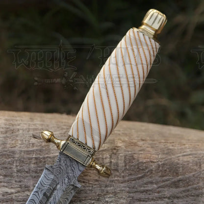 Handmade Damascus Steel Dagger Knife - 15’ Camel Bone Handle Exotic Damascus Dagger Boot