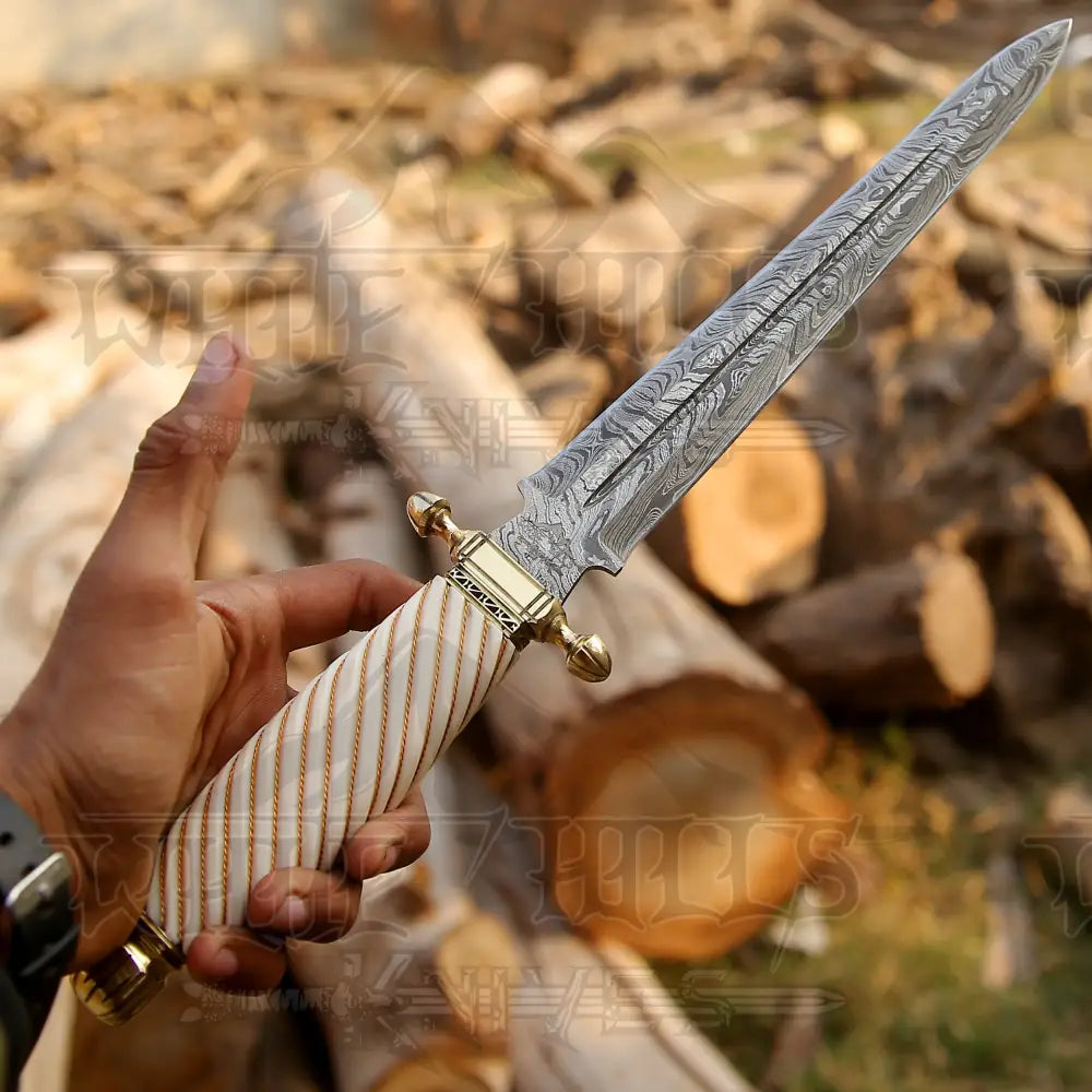 Handmade Damascus Steel Dagger Knife - 15’ Camel Bone Handle Exotic Damascus Dagger Boot