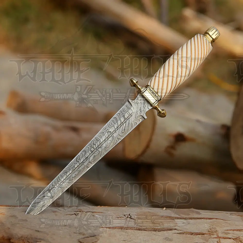 Handmade Damascus Steel Dagger Knife - 15’ Camel Bone Handle Exotic Damascus Dagger Boot