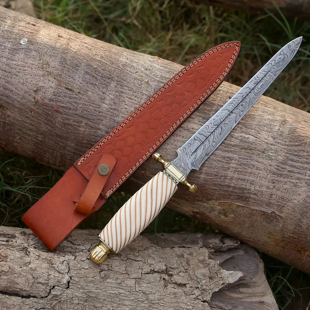Handmade Damascus Steel Dagger Knife - 15’ Camel Bone Handle Exotic Damascus Dagger Boot