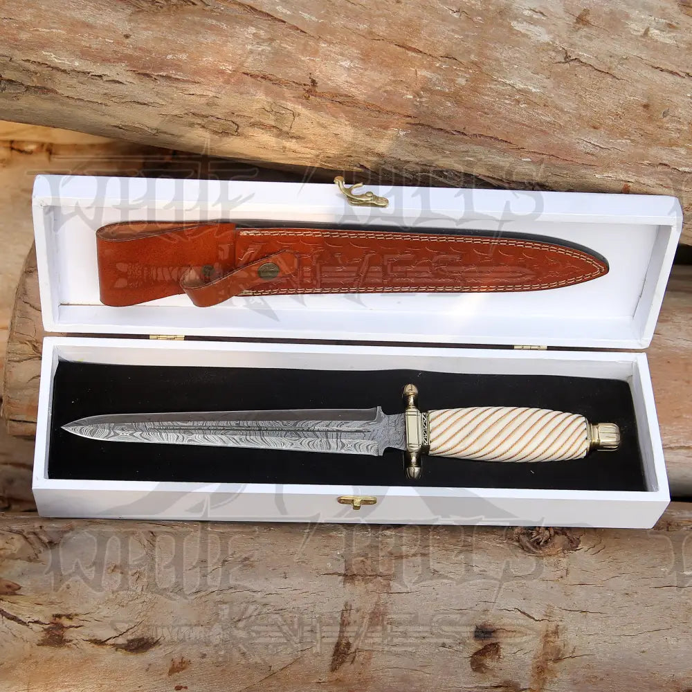 Handmade Damascus Steel Dagger Knife - 15’ Camel Bone Handle Exotic Damascus Dagger Boot