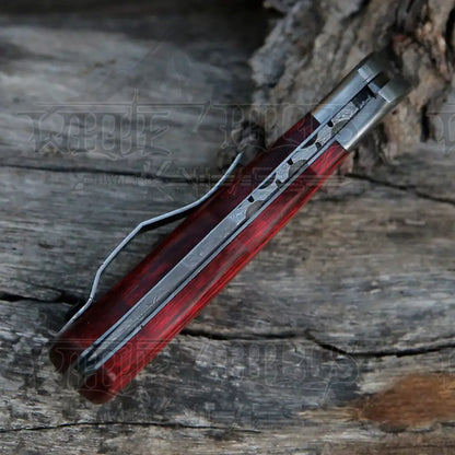 Handmade Damascus Steel Hunting Folding Knife With Pocket Clip - Camping Blade With Wood Handle