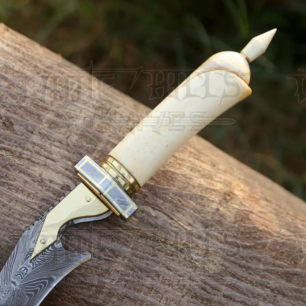 Handmade Damascus Steel Hunting Knife - 15’ Damascus Hunting Camel Bone Handle & Survival Knives