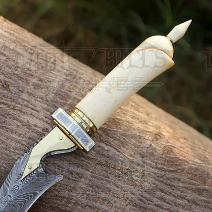 Handmade Damascus Steel Hunting Knife - 15’ Damascus Hunting Camel Bone Handle & Survival Knives