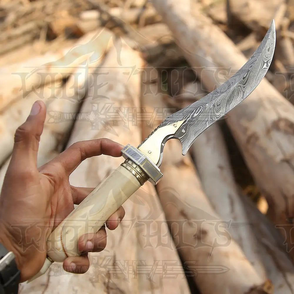 Handmade Damascus Steel Hunting Knife - 15’ Damascus Hunting Camel Bone Handle & Survival Knives