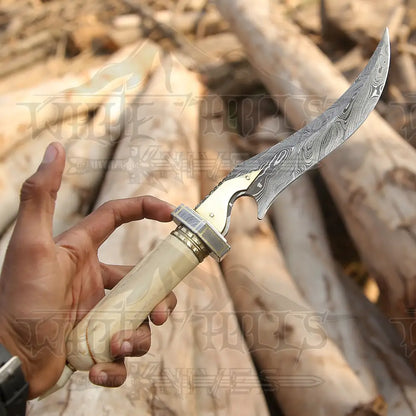 Handmade Damascus Steel Hunting Knife - 15’ Damascus Hunting Camel Bone Handle & Survival Knives
