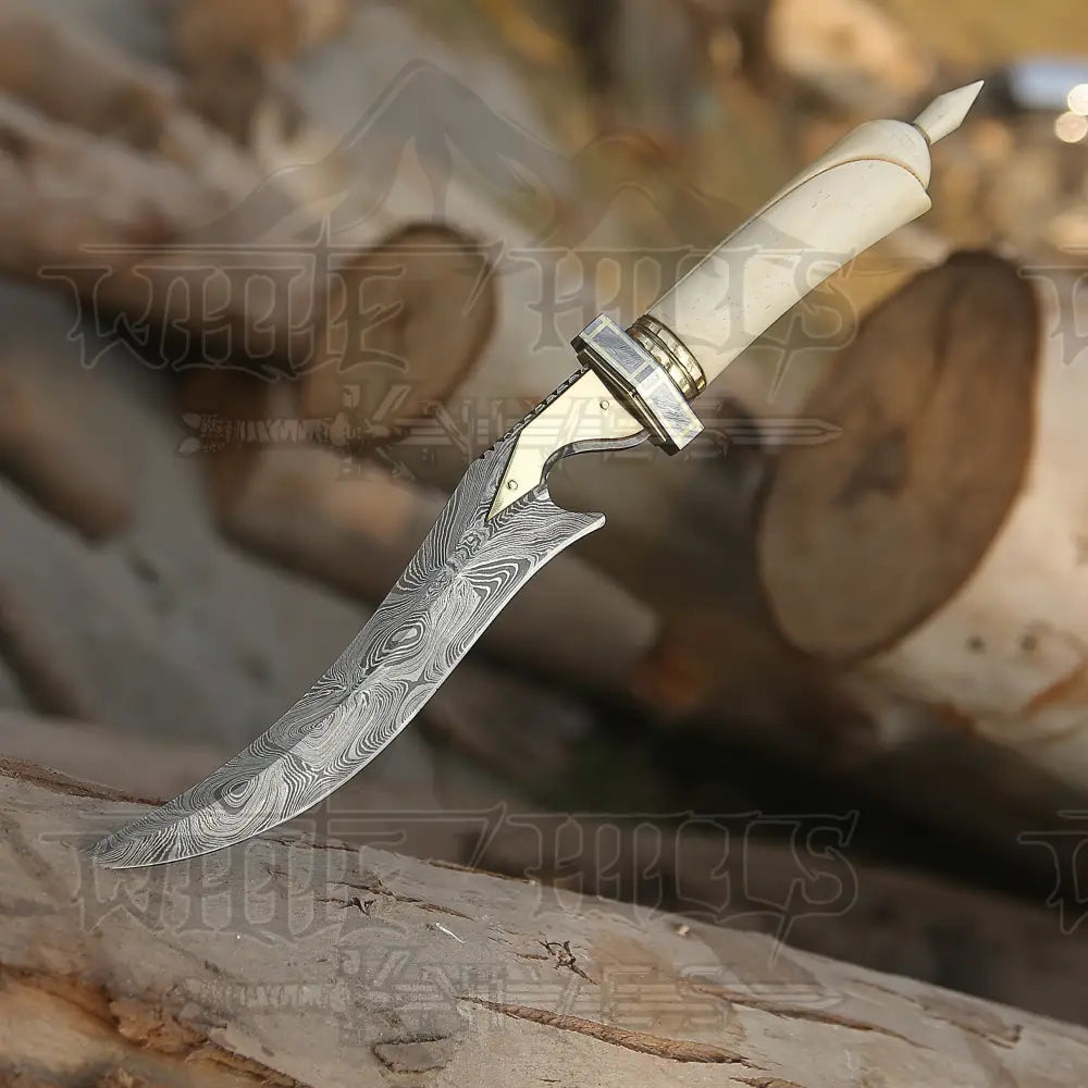 Handmade Damascus Steel Hunting Knife - 15’ Damascus Hunting Camel Bone Handle & Survival Knives