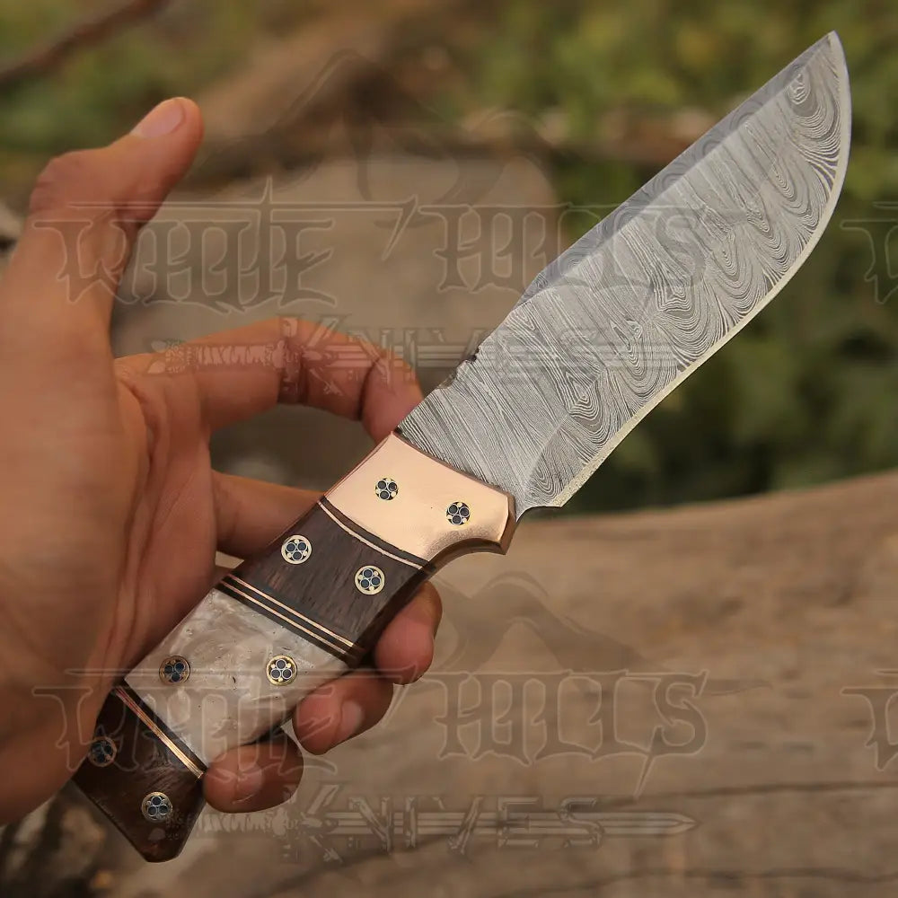 Handmade Damascus Steel Hunting Knife Edc 10 Skinner With Wood & Resin Handle