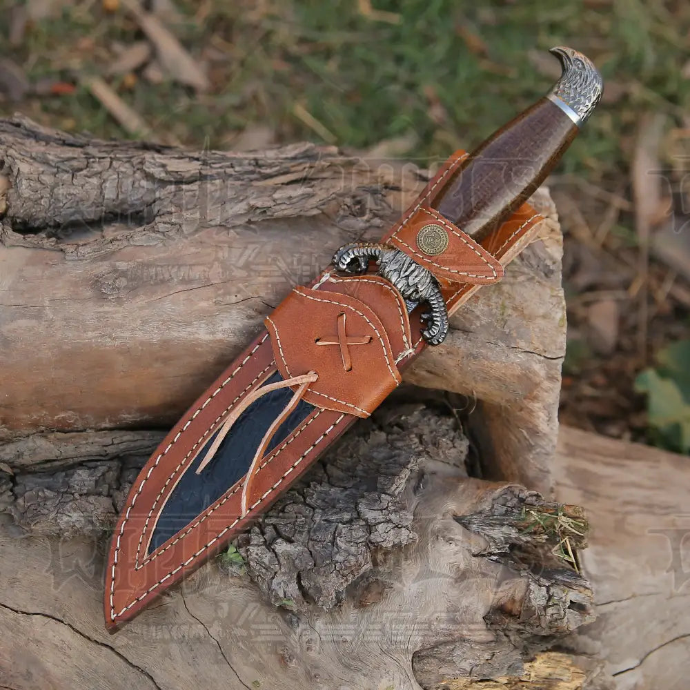 Handmade Damascus Steel Hunting Knife- Engraved Eagle On Handle & Survival Knives