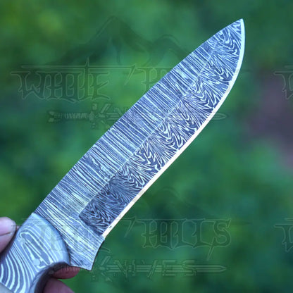 Handmade Damascus Steel Hunting Knife With Bolster & Camel Bone Handle Skinner