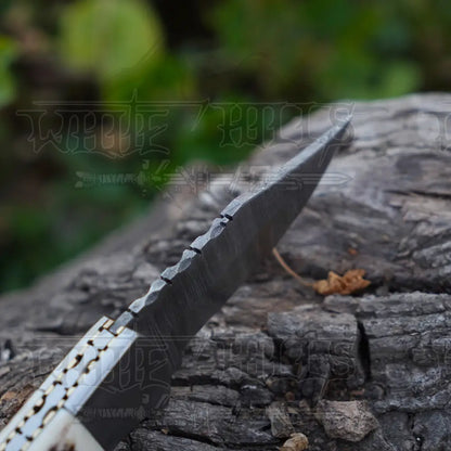 Handmade Damascus Steel Hunting Pocket Folding Knife With Clip - Camping Blade With Stag & Wood