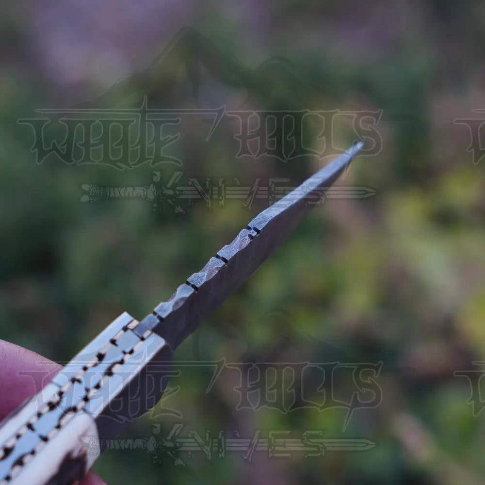 Handmade Damascus Steel Hunting Pocket Folding Knife With Clip - Camping Blade With Stag & Wood