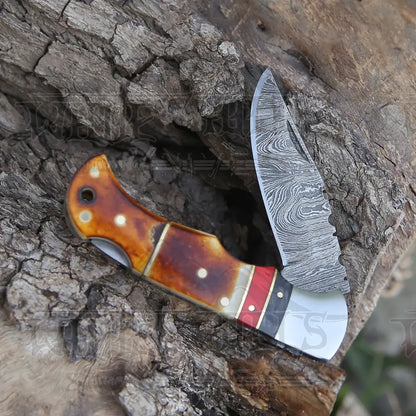 Handmade Damascus Steel Hunting Pocket Knife Camping Folding Blade With Cocobolo Wood Handle Wh 4426