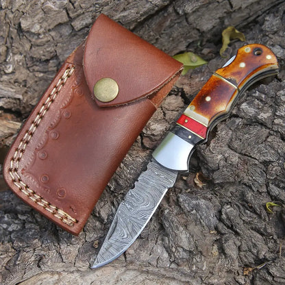 Handmade Damascus Steel Hunting Pocket Knife Camping Folding Blade With Cocobolo Wood Handle Wh 4426