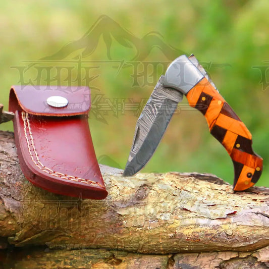 Handmade Damascus Steel Hunting Pocket Knife Camping Folding Blade With Cocobolo Wood & Olive Handle