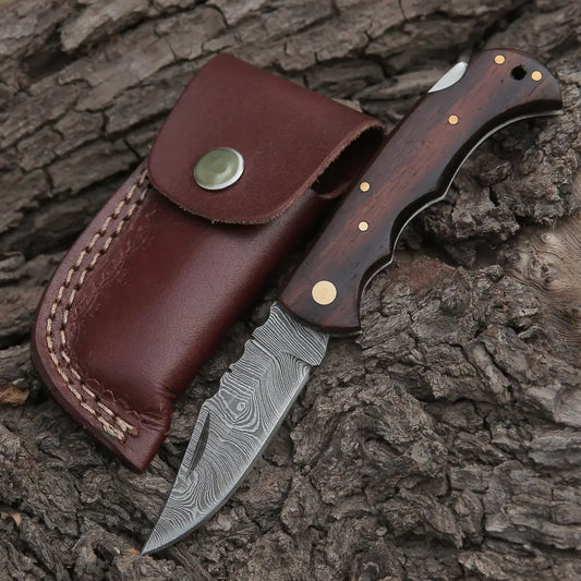 Handmade Damascus Steel Hunting Pocket Knife Camping Folding Blade With Wood Handle Wh 4368