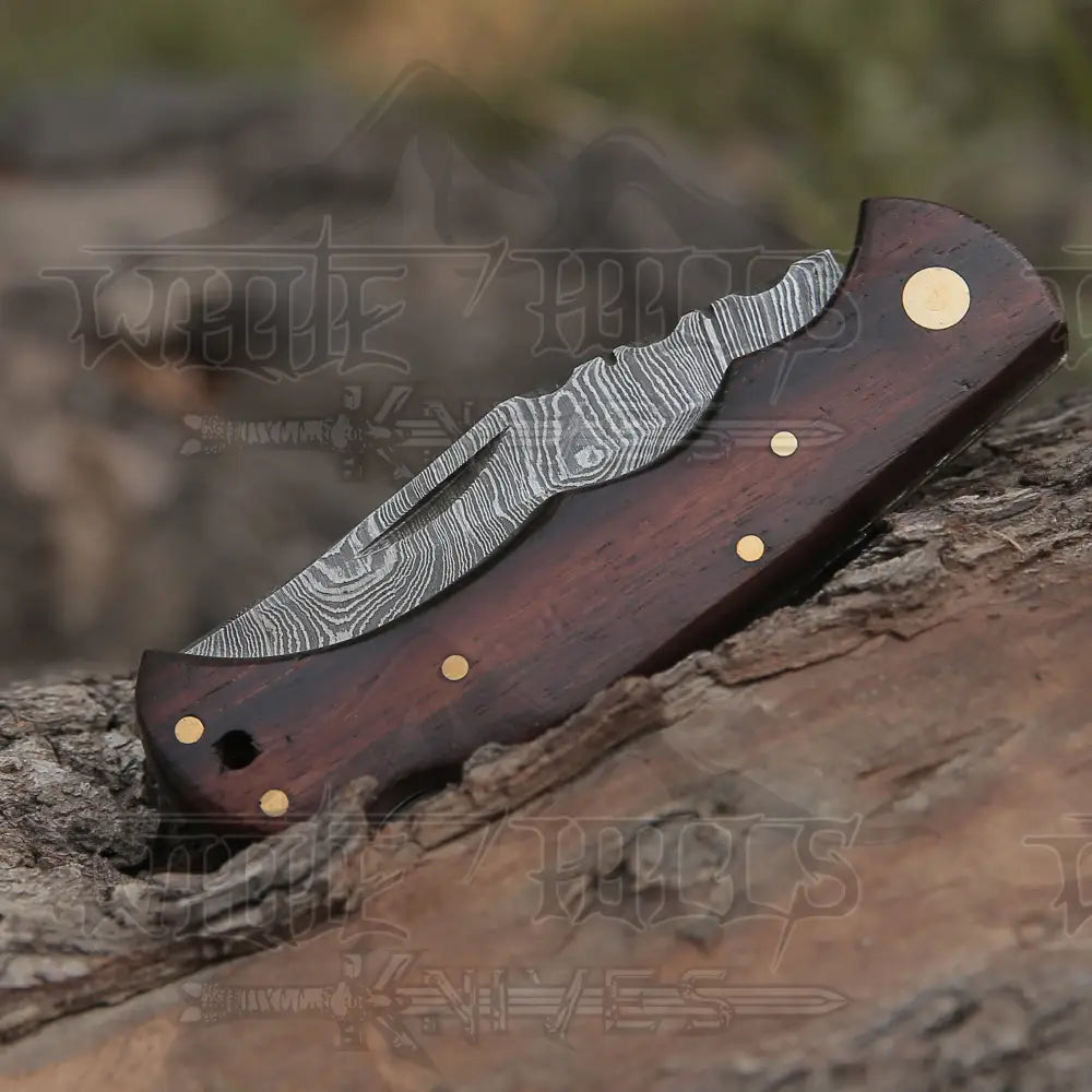 Handmade Damascus Steel Hunting Pocket Knife Camping Folding Blade With Wood Handle Wh 4368