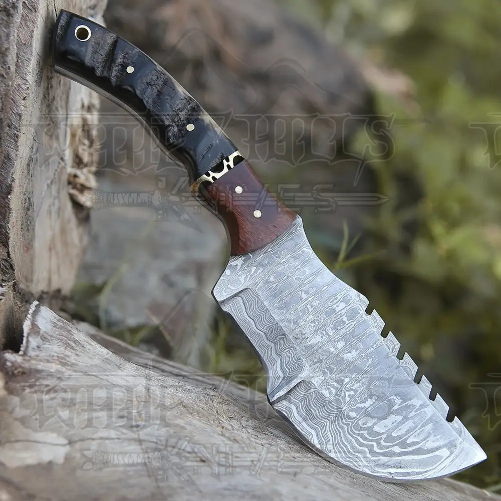 Handmade Damascus Steel Hunting Tracker Knife With Ram Horn & Cocobolo Wood Handle Wh 4432