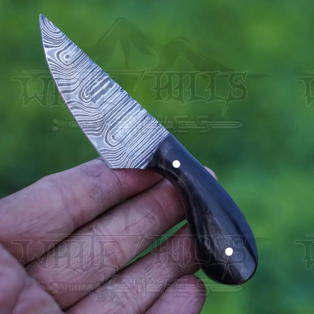 Handmade Damascus Steel Knife - Buffalo Horn Handle 5’ Full Tang Hunting & Camping Sk - 028 Skinner