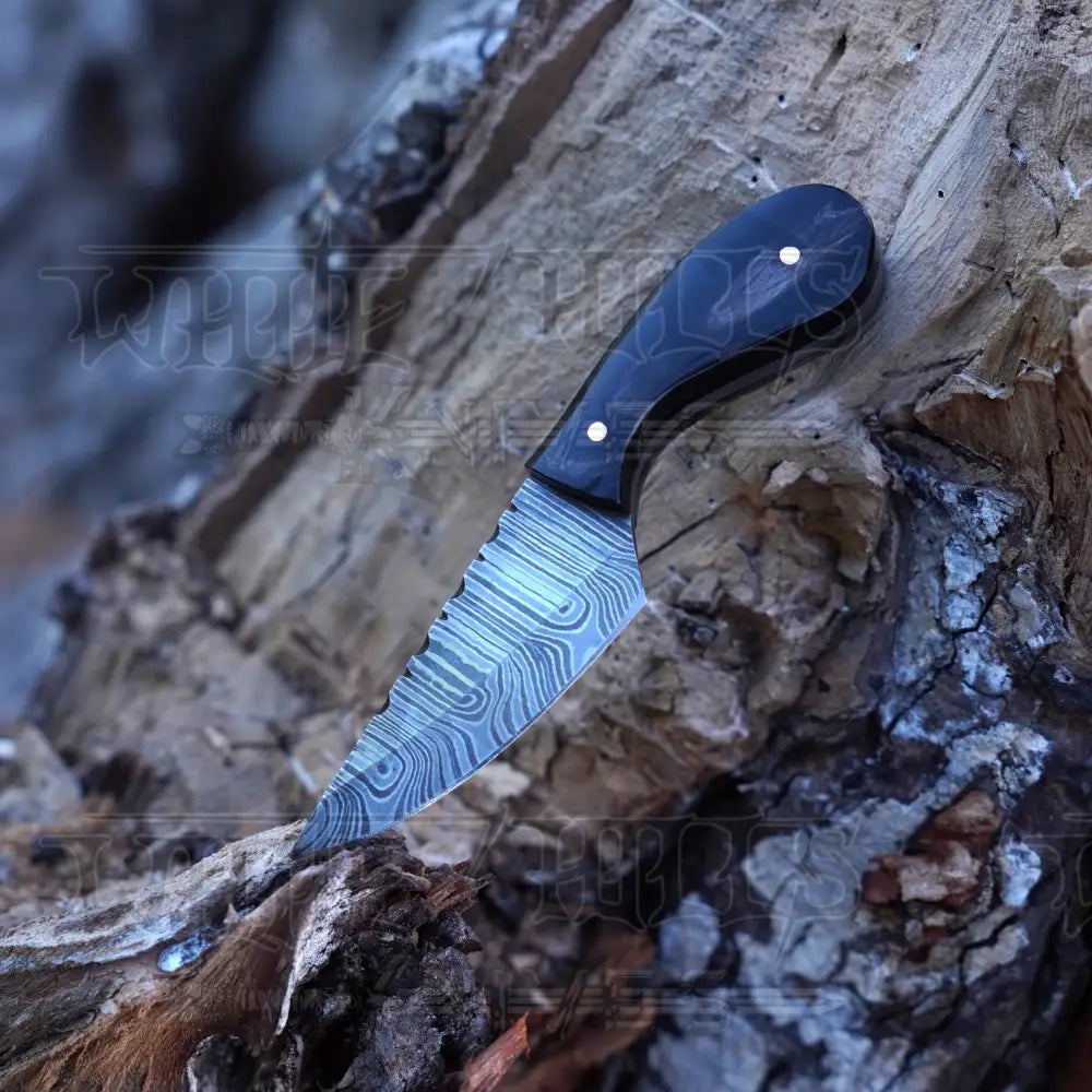 Handmade Damascus Steel Knife - Buffalo Horn Handle 5’ Full Tang Hunting & Camping Sk - 028 Skinner