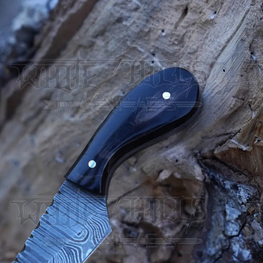 Handmade Damascus Steel Knife - Buffalo Horn Handle 5’ Full Tang Hunting & Camping Sk - 028 Skinner