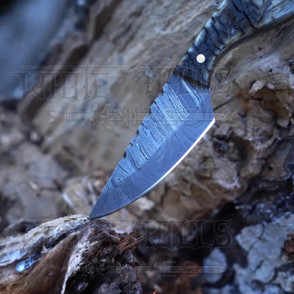 Handmade Damascus Steel Knife - Ram Horn Handle 5’ Full Tang Hunting & Camping Sk - 030 Skinner