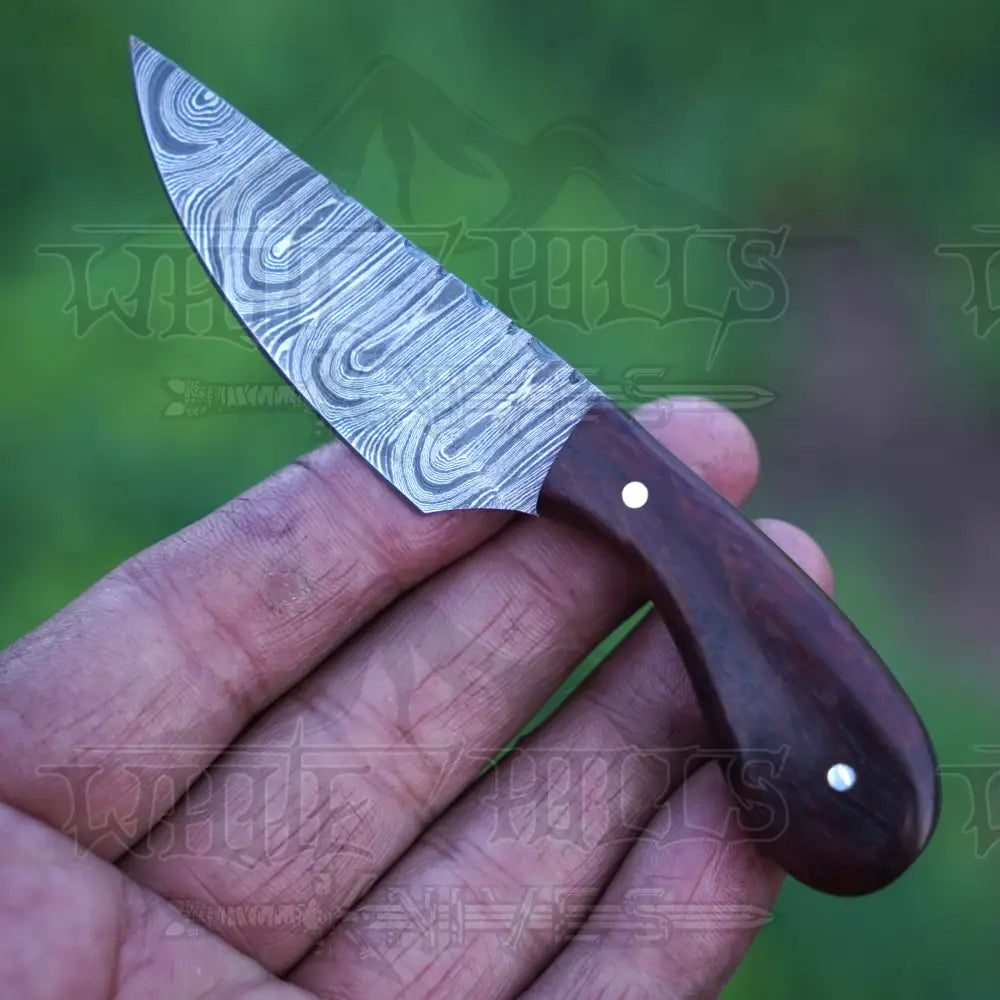Handmade Damascus Steel Knife - Rosewood Handle 5’ Full Tang Hunting & Camping Sk - 033 Skinner