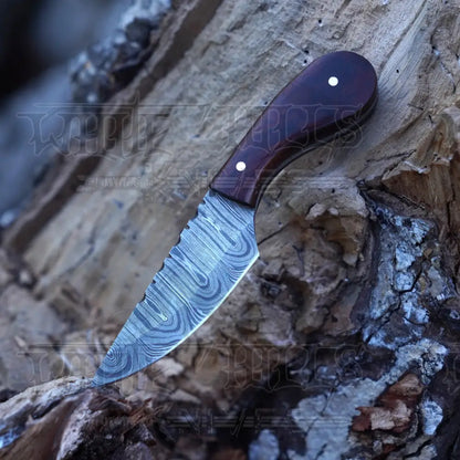 Handmade Damascus Steel Knife - Rosewood Handle 5’ Full Tang Hunting & Camping Sk - 033 Skinner