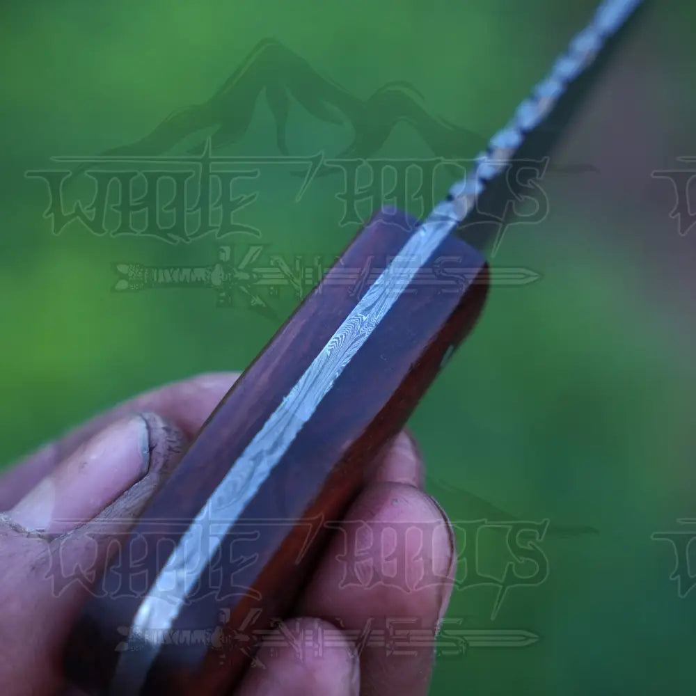 Handmade Damascus Steel Knife - Rosewood Handle 5’ Full Tang Hunting & Camping Sk - 033 Skinner
