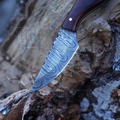 Handmade Damascus Steel Knife - Rosewood Handle 5’ Full Tang Hunting & Camping Sk - 033 Skinner