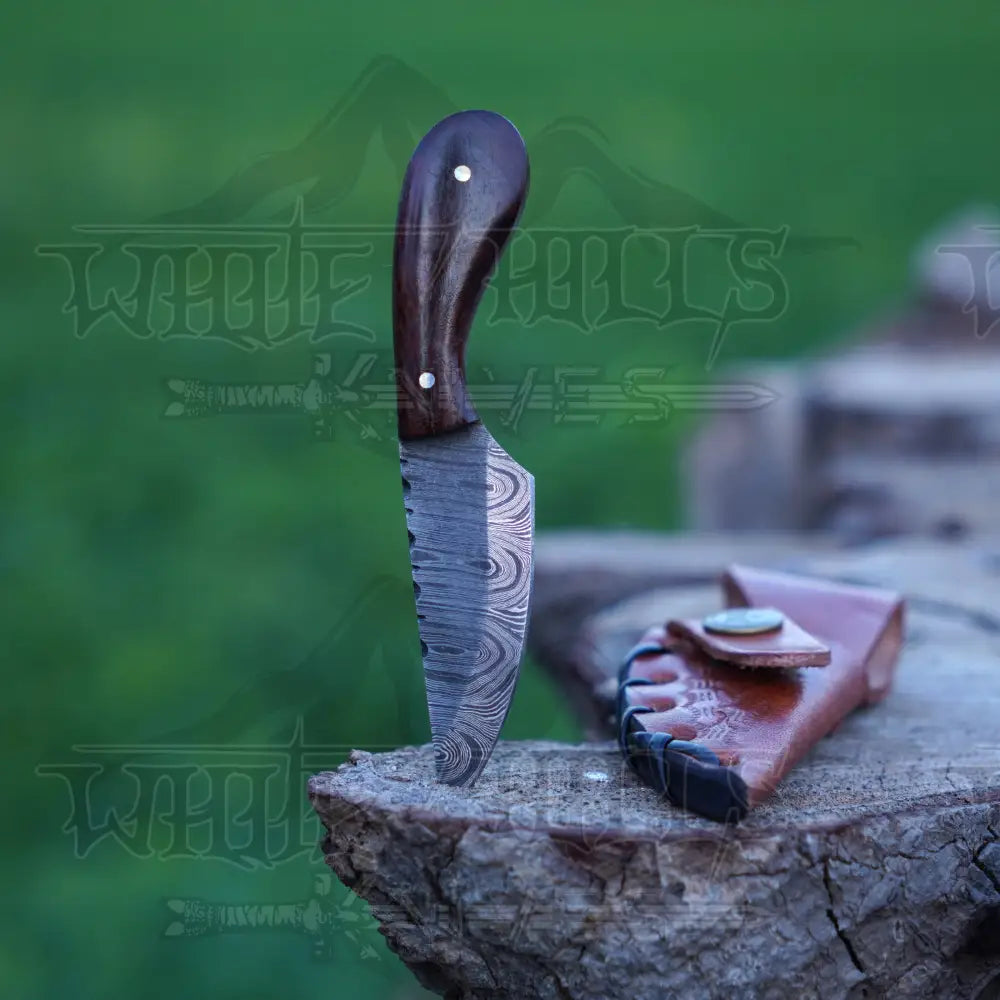Handmade Damascus Steel Knife - Rosewood Handle 5’ Full Tang Hunting & Camping Sk - 033 Skinner