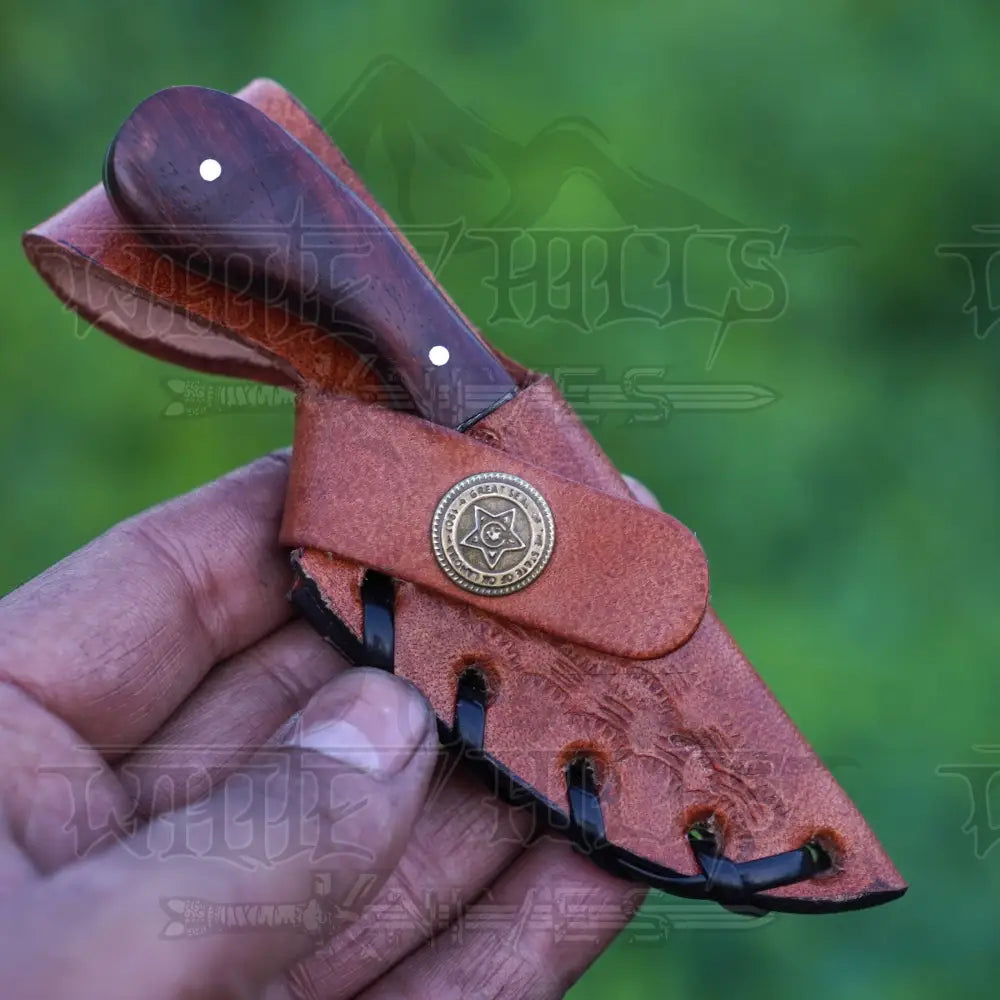 Handmade Damascus Steel Knife - Rosewood Handle 5’ Full Tang Hunting & Camping Sk - 033 Skinner