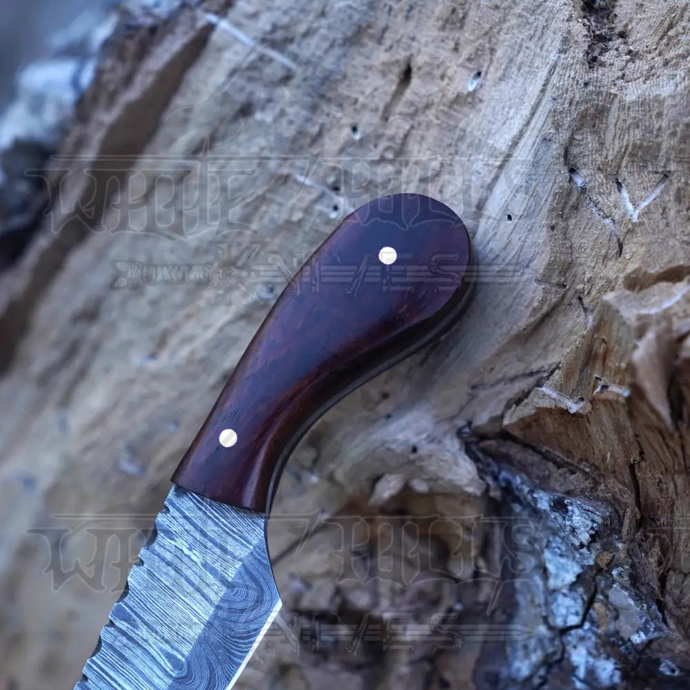 Handmade Damascus Steel Knife - Rosewood Handle 5’ Full Tang Hunting & Camping Sk - 033 Skinner