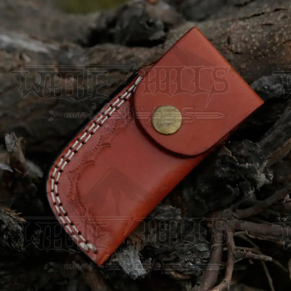 Handmade Damascus Steel Pocket Knife - Folding Knife- Stain Wood Handle With Engraved Brass Eagle
