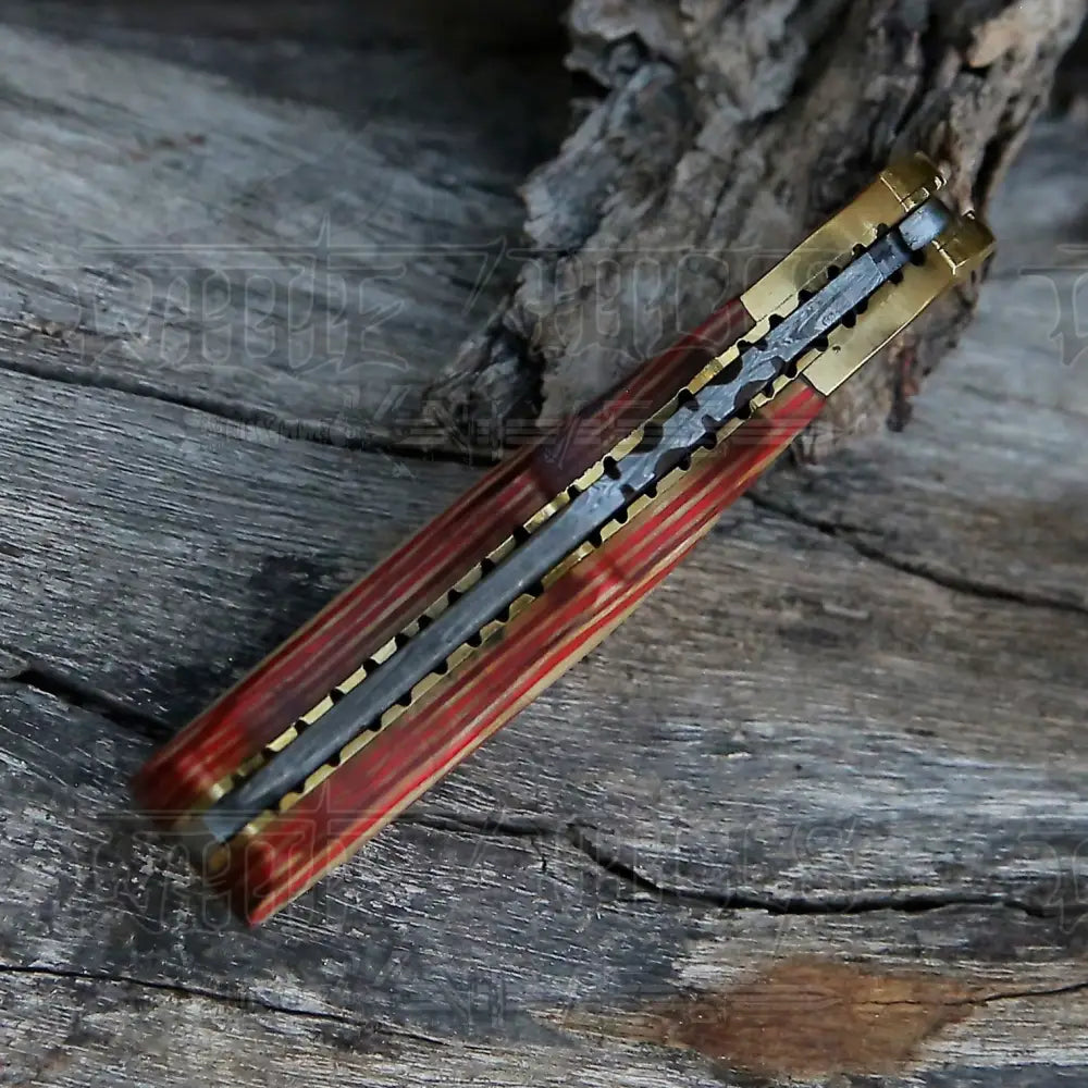 Handmade Damascus Steel Pocket Knife - Folding Knife- Stain Wood Handle With Engraved Brass Eagle
