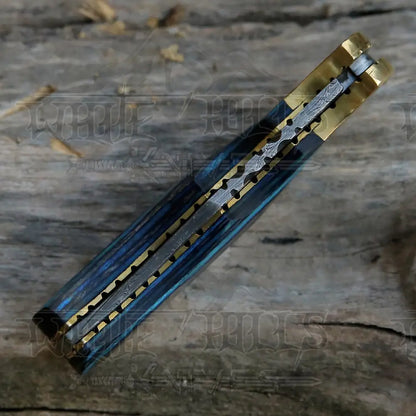 Handmade Damascus Steel Pocket Knife - Folding Knife- Stain Wood Handle With Engraved Brass Eagle