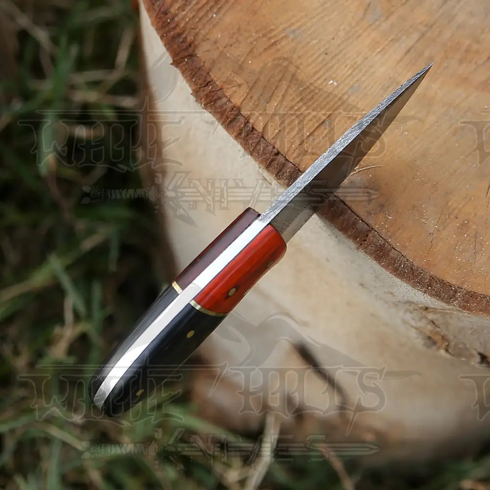 Handmade Damascus Steel Skinner Knife - Buffalo Horn & Wood Handle 5.5’ Full Tang